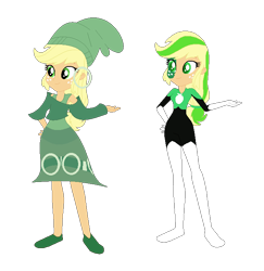 Size: 668x688 | Tagged: safe, artist:sunmint234, imported from derpibooru, applejack, equestria girls, black, clothes, dc superhero girls, dress, eye, eyes, green, green lantern, hair bun, hero, jessica cruz, shoes, simple background, solo, spoilers for another series, transparent background, white