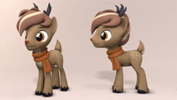 Size: 1920x1080 | Tagged: safe, artist:whiteskypony, imported from derpibooru, oc, oc:habile, deer, deer pony, original species, 3d, clothes, male, scarf, solo