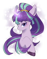 Size: 1200x1489 | Tagged: safe, artist:potetecyu_to, imported from derpibooru, starlight glimmer, pony, unicorn, abstract background, alternate hairstyle, bust, female, mare, solo