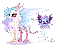 Size: 1191x927 | Tagged: safe, artist:gihhbloonde, imported from derpibooru, oc, hybrid, female, interspecies offspring, offspring, parent:discord, parent:princess celestia, parents:dislestia, simple background, solo, transparent background