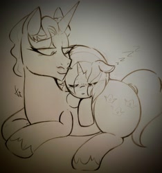 Size: 3104x3312 | Tagged: safe, artist:dsstoner, imported from derpibooru, dj pon-3, fancypants, vinyl scratch, pony, unicorn, female, high res, looking at someone, male, mare, nap, shipping, sleeping, stallion, straight, traditional art