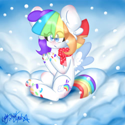 Size: 5000x5000 | Tagged: safe, artist:ladylullabystar, imported from derpibooru, oc, oc:vanilla sprinkles, pegasus, pony, absurd resolution, chibi, female, mare, snow, solo