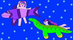 Size: 1024x559 | Tagged: safe, artist:jacobyel, imported from derpibooru, princess cadance, twilight sparkle, equestria girls, creature, dean cadance, duo, duo female, female, holding breath, plesiosaurs, puffy cheeks, sisters-in-law, swimming, underwater