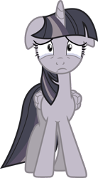 Size: 2268x4096 | Tagged: safe, artist:craftybrony, artist:wardex101, edit, imported from derpibooru, twilight sparkle, alicorn, pony, crying, crylight sparkle, discorded, discorded twilight, ears back, female, folded wings, front view, frown, full body, high res, horn, mare, sad, shrunken pupils, simple background, solo, sorrow, standing, teary eyes, transparent background, twilight sparkle (alicorn), twilight tragedy, vector, wings