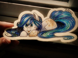 Size: 640x480 | Tagged: safe, artist:avonir, imported from derpibooru, oc, oc only, earth pony, pony, :p, earth pony oc, female, mare, signature, smiling, solo, tongue out, traditional art