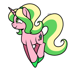 Size: 1000x1000 | Tagged: safe, artist:avonir, imported from derpibooru, oc, oc only, pony, unicorn, colored hooves, female, full body, green eyes, horn, mare, signature, simple background, smiling, solo, starry eyes, tail, two toned mane, two toned tail, unicorn oc, white background, wingding eyes