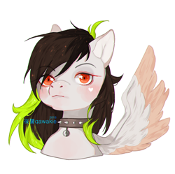 Size: 1000x996 | Tagged: safe, artist:qawakie, imported from derpibooru, oc, oc only, pegasus, pony, bust, choker, pegasus oc, simple background, solo, spiked choker, white background, wings