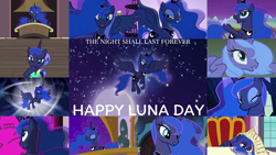 Size: 1280x721 | Tagged: safe, edit, edited screencap, editor:quoterific, imported from derpibooru, screencap, princess luna, alicorn, pony, a royal problem, best gift ever, between dark and dawn, bloom and gloom, do princesses dream of magic sheep, for whom the sweetie belle toils, friendship is magic, luna eclipsed, princess twilight sparkle (episode), season 1, season 2, season 3, season 4, season 5, season 6, season 7, season 9, sleepless in ponyville, the crystal empire, to where and back again, twilight's kingdom, spoiler:s09, crown, cute, eyes closed, female, jewelry, luna day, lunabetes, mare, night, one eye closed, open mouth, open smile, regalia, s1 luna, smiling, solo, spread wings, wings, wink