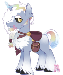 Size: 2238x2680 | Tagged: safe, artist:khimi-chan, imported from derpibooru, oc, oc only, pony, unicorn, bag, chest fluff, eyelashes, high res, hood, horn, male, saddle bag, simple background, slit pupils, stallion, transparent background, unicorn oc, unshorn fetlocks