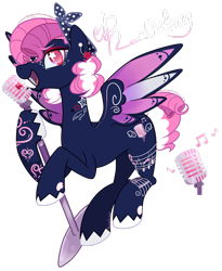 Size: 2220x2701 | Tagged: safe, artist:khimi-chan, imported from derpibooru, oc, oc only, pegasus, pony, eyelashes, female, high res, mare, microphone, pegasus oc, simple background, singing, tattoo, transparent background, wings