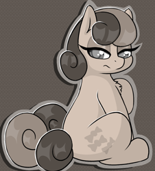 Size: 1208x1336 | Tagged: safe, artist:llametsul, imported from derpibooru, bon bon, sweetie drops, earth pony, pony, chest fluff, colored pupils, female, lidded eyes, looking at you, looking back, looking back at you, mare, monochrome, solo