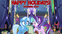 Size: 2063x1160 | Tagged: safe, artist:not-yet-a-brony, artist:osipush, imported from derpibooru, starlight glimmer, trixie, unicorn, 2021, christmas, christmas eve, december, decoration, duo, female, glowing, glowing horn, hallway, happy holidays, hearth's warming, hearth's warming eve, holiday, horn, letter, list, magic, mare, messy, new year, new years eve, oh crap, oh crap face, one more day, planning, shocked, shocked expression, song reference, surprised, to-do list, twilight's castle, wide eyes, youtube link in the description