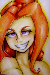 Size: 2005x2990 | Tagged: safe, artist:nolyanimeid, imported from derpibooru, adagio dazzle, equestria girls, bust, female, high res, looking at you, smiling, smiling at you, solo, traditional art