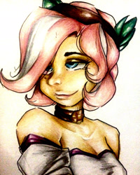 Size: 2190x2737 | Tagged: safe, artist:nolyanimeid, imported from derpibooru, vignette valencia, equestria girls, equestria girls series, rollercoaster of friendship, bare shoulders, bust, female, high res, smiling, solo, traditional art