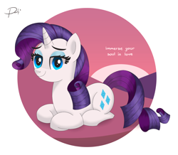 Size: 1654x1440 | Tagged: safe, artist:pearly* marshmallow, imported from derpibooru, rarity, pony, unicorn, advice, circle background, depression, female, field, hill, looking at you, love, lying down, mare, outdoors, prone, radiohead, smiling, smiling at you, solo, street spirit, sunset