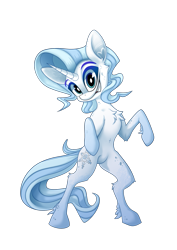 Size: 935x1323 | Tagged: safe, artist:calena, derpibooru exclusive, imported from derpibooru, oc, oc only, oc:frosty sharp, pony, unicorn, derpibooru community collaboration, 2022 community collab, belly button, bipedal, chest fluff, cute, fluffy, grin, looking at you, not rarity, rearing, simple background, smiling, solo, standing on two hooves, style emulation, transparent background