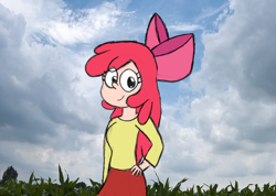 Size: 1150x817 | Tagged: safe, artist:myatoons, imported from derpibooru, apple bloom, human, humanized, real life background, solo