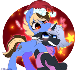 Size: 3876x3576 | Tagged: safe, artist:2pandita, imported from derpibooru, oc, oc only, pony, unicorn, christmas, clothes, hat, high res, holiday, male, santa hat, scarf, stallion, tongue out
