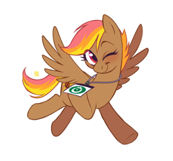 Size: 640x597 | Tagged: safe, artist:jellynut, imported from derpibooru, oc, oc only, oc:mocha sunrise, pegasus, pony, looking at you, one eye closed, solo, wink