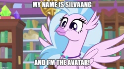 Size: 888x499 | Tagged: safe, edit, edited screencap, imported from derpibooru, screencap, silverstream, classical hippogriff, hippogriff, school daze, aang, avatar silverstream, avatar the last airbender, cute, diastreamies, female, meme, smiling, text