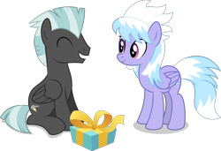 Size: 6797x4655 | Tagged: safe, artist:thatusualguy06, derpibooru exclusive, imported from derpibooru, cloudchaser, thunderlane, pegasus, pony, .svg available, absurd resolution, eyes closed, female, male, mare, open mouth, open smile, present, shipping, simple background, smiling, stallion, straight, svg, thunderchaser, transparent background, vector