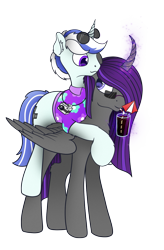 Size: 1415x2160 | Tagged: safe, artist:etheria galaxia, derpibooru exclusive, imported from derpibooru, oc, oc only, oc:etheria galaxia, oc:scratch wub, alicorn, pony, unicorn, derpibooru community collaboration, 2022 community collab, alicorn oc, camera, clothes, cute, drink, drinking, duo, female, glass, glasses, glowing, glowing horn, hawaiian shirt, horn, magic, male, mare, shirt, simple background, smiling, soda, stallion, straw, summer, sunglasses, telekinesis, transparent background, wings