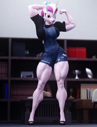 Size: 3000x3900 | Tagged: safe, artist:dashie116, imported from derpibooru, princess cadance, anthro, art pack:buff and tough, 3d, biceps, clothes, daz studio, female, fetish, flexing, high heels, high res, looking at you, muscle fetish, muscles, muscular female, shoes, vein, vein bulge, young cadance