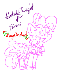 Size: 3204x3855 | Tagged: safe, artist:adorkabletwilightandfriends, imported from derpibooru, pinkie pie, earth pony, pony, adorkable, adorkable friends, candy, candy cane, christmas, clothes, cupcake, cute, dork, dress, female, food, high res, holiday, mare, muffin, scarf, shoes, simple background, white background