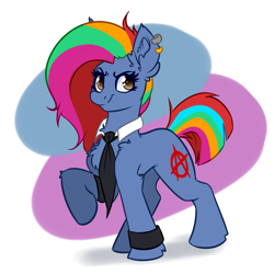 Size: 4000x4000 | Tagged: safe, artist:witchtaunter, imported from derpibooru, oc, oc:blitzkrieg bop, earth pony, anarchy, ear piercing, earring, jewelry, necktie, piercing, punk