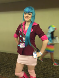 Size: 2121x2828 | Tagged: safe, artist:cinemabrony, imported from derpibooru, sonata dusk, human, equestria girls, clothes, cosplay, costume, disguise, disguised siren, equestria la, equestria la 2015, hand on hip, high res, irl, irl human, photo