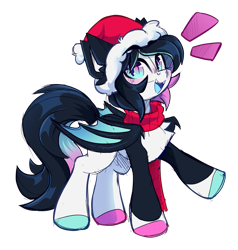 Size: 1255x1319 | Tagged: safe, artist:star-theft, imported from derpibooru, oc, oc only, oc:neo starstorm, bat pony, pony, bat pony oc, christmas, clothes, hat, holiday, santa hat, scarf, simple background, solo, transparent background