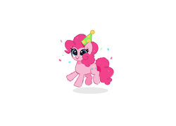 Size: 6800x4900 | Tagged: safe, artist:kittyrosie, imported from derpibooru, pinkie pie, earth pony, pony, blushing, confetti, cute, diapinkes, hat, party hat, simple background, smol, solo, tongue out, white background