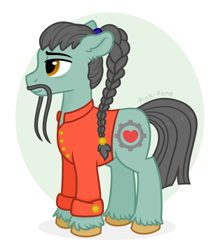 Size: 1301x1480 | Tagged: safe, artist:pink-pone, imported from derpibooru, oc, oc:weary bright, earth pony, pony, braid, clothes, facial hair, male, moustache, shirt, solo, stallion, unshorn fetlocks