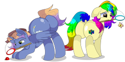 Size: 8600x4300 | Tagged: safe, artist:rainbowtashie, imported from derpibooru, oc, oc:aerial agriculture, oc:rainbow tashie, alicorn, butterfly, earth pony, insect, ladybug, pony, alicorn oc, bending, butt, butterfly net, commissioner:bigonionbean, cutie mark, female, flank, fusion, fusion:bow hothoof, fusion:gentle breeze, fusion:igneous rock pie, fusion:night light, hat, horn, male, mare, nervous, net, nintendo, nintendo 64, plot, stallion, wings, writer:bigonionbean