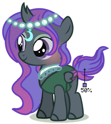 Size: 1280x1429 | Tagged: safe, artist:princess-kitsune-tsu, imported from derpibooru, oc, oc only, changepony, hybrid, female, filly, folded wings, full body, horn, interspecies offspring, offspring, parent:princess luna, parent:thorax, parents:thuna, shadow, show accurate, simple background, small wings, smiling, solo, standing, tail, transparent background, wings