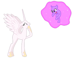 Size: 2536x2044 | Tagged: safe, artist:gihhbloonde, imported from derpibooru, oc, oc only, alicorn, unicorn, alicorn oc, duo, eyelashes, female, high res, hoof shoes, horn, magic, open mouth, raised hoof, simple background, smiling, telekinesis, transparent background, unicorn oc, wings, worried