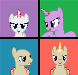 Size: 1404x1348 | Tagged: safe, artist:gihhbloonde, imported from derpibooru, oc, oc only, alicorn, alicorn oc, base, bust, eyelashes, female, horn, male, smiling, smirk, stallion, wings