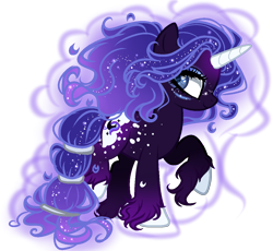 Size: 1183x1090 | Tagged: safe, artist:gihhbloonde, imported from derpibooru, oc, oc only, oc:nightyx, unicorn, base used, ethereal mane, eyelashes, female, hoof fluff, horn, makeup, offspring, parent:princess luna, raised hoof, simple background, smiling, solo, starry mane, transparent background, unicorn oc