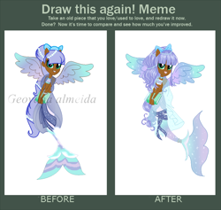 Size: 1000x948 | Tagged: safe, artist:gihhbloonde, artist:selenaede, imported from derpibooru, oc, oc only, mermaid, equestria girls, base used, eyelashes, female, fish tail, grin, mermaid tail, mermaidized, pegasus wings, redraw, smiling, species swap, tail, wings