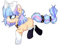 Size: 1556x1224 | Tagged: safe, artist:kyannepopys, artist:pegasski, imported from derpibooru, oc, oc only, cat, cat pony, original species, pony, base used, bow, clothes, female, hair bow, mare, simple background, smiling, socks, solo, transparent background