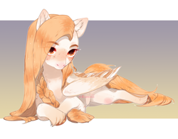 Size: 2300x1800 | Tagged: safe, artist:qawakie, imported from derpibooru, oc, oc only, pegasus, pony, braid, female, lying down, mare, pegasus oc, prone, solo, wings