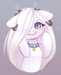 Size: 1153x1402 | Tagged: safe, artist:avonir, imported from derpibooru, oc, oc only, pony, bust, choker, female, hair over one eye, horns, mare, smiling, solo