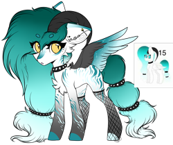 Size: 1752x1462 | Tagged: safe, artist:beamybutt, artist:monogy, imported from derpibooru, oc, oc only, pony, base used, chest fluff, choker, ear piercing, eyelashes, female, fishnets, horns, mare, piercing, simple background, spiked choker, transparent background, wings