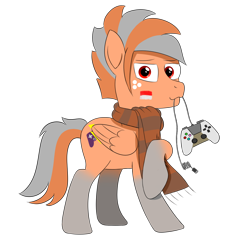 Size: 1200x1200 | Tagged: safe, artist:habiepon3, imported from derpibooru, oc, oc only, oc:habie hardcores, pegasus, pony, derpibooru community collaboration, 2022 community collab, base used, clothes, controller, looking at you, male, scarf, simple background, smiling, solo, transparent background