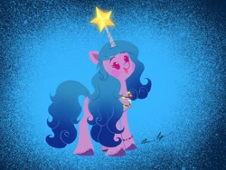 Size: 1080x810 | Tagged: safe, artist:allisonpopick, imported from derpibooru, part of a set, izzy moonbow, pony, unicorn, chibi, christmas, cute, g5, holiday, izzybetes, my little pony: a new generation, solo, stars, string lights