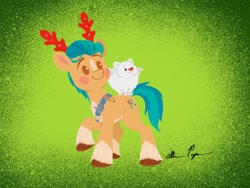 Size: 1080x810 | Tagged: safe, artist:allisonpopick, imported from derpibooru, part of a set, hitch trailblazer, earth pony, pony, antlers, chibi, christmas, cloudpuff, critter magnet, cute, g5, hitchbetes, holiday, my little pony: a new generation