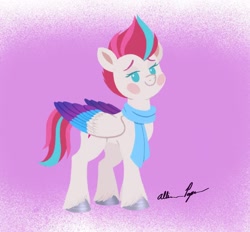 Size: 1080x1004 | Tagged: safe, artist:allisonpopick, imported from derpibooru, part of a set, zipp storm, pegasus, pony, adorazipp, chibi, christmas, clothes, cute, g5, holiday, my little pony: a new generation, scarf, solo
