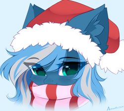 Size: 3684x3306 | Tagged: safe, artist:airiniblock, imported from derpibooru, oc, oc only, oc:vivid tone, pegasus, pony, christmas, clothes, ear fluff, eye clipping through hair, gift art, hat, high res, holiday, icon, rcf community, santa hat, scarf, solo, striped scarf