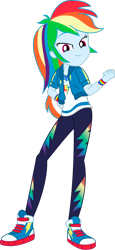 Size: 1280x2783 | Tagged: safe, artist:marcorulezzz, imported from derpibooru, rainbow dash, equestria girls, equestria girls series, clothes, converse, hoodie, leggings, looking at you, no nose, shoes, simple background, sneakers, solo, transparent background, vector