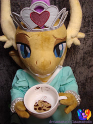 Size: 2304x3072 | Tagged: safe, artist:1stastrastudio, imported from derpibooru, smolder, dragon, clothes, cup, dress, high res, irl, photo, plushie, smolder also dresses in style, solo, teacup